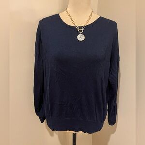 Polo Mulberry Silk Blend Elegant Crew Navy Blue Sweater, size Large